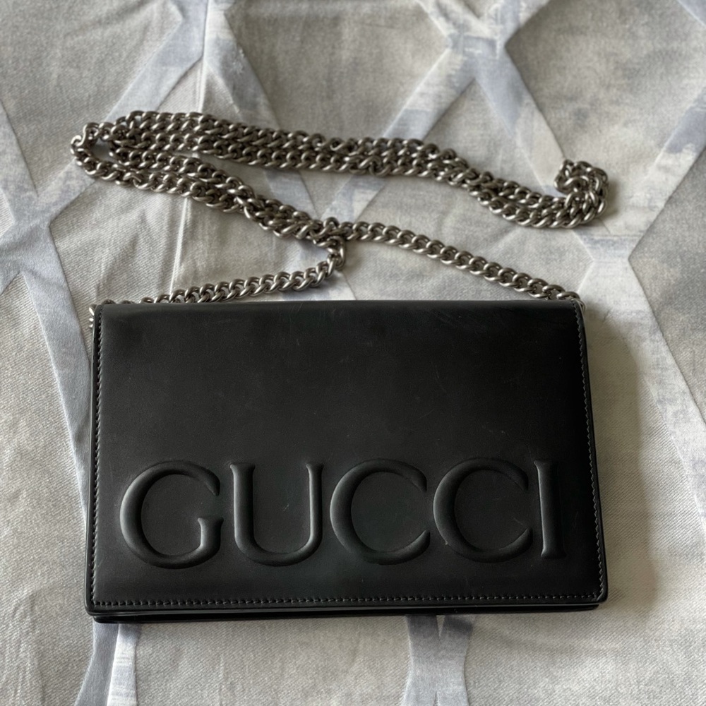 Gucci Embossed Chain Strap Clutch